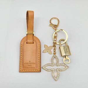 Authentic Louis Vuitton Luggage Nametag and Gold Padlock with Unbranded Keycharm